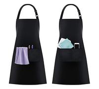 KTHZI Lot de 2 tabliers de cuisine imperméables et réglables en polyester avec poches pour cuisine, pâtisserie, barbecue, restaurant, café, unisexe (noir)