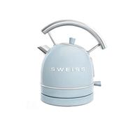 SWEISS Bouilloire électrique vintage KTL6 1.8L, Inox compacte pratique 2200W, Ébullition rapide, Niveau d'eau visible et gradué, Arrêt automatique, Socle 360°, Bleu