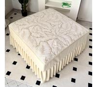 KTLCNDF Housse De Pouf Carrée À Volants - Housse De Repose-Pieds Extensible en Jacquard De 80 Cm (Bleu) - Compatible avec La Plupart des Poufs Modulaires - Protection De Meubles Lavable(Beige)