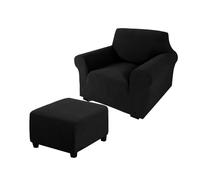 KTLCNDF Housse De Protection for Fauteuil Et Pouf en Jacquard - Protection De Meubles en Velours Extensible, Universelle for Chaises De Salon(Black)