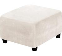 KTLCNDF Housses De Pouf en Velours Extensible - Housses De Repose-Pieds Carrées Douces avec Bandes Élastiques for Un Ajustement Sûr (4 Tailles, Lavables en Machine)(Beige,M)