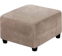 KTLCNDF Housses De Pouf en Velours Extensible - Housses De Repose-Pieds Carrées Douces avec Bandes Élastiques for Un Ajustement Sûr (4 Tailles, Lavables en Machine)(Khaki,M)