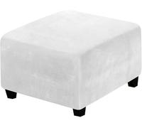 KTLCNDF Housses De Pouf en Velours Extensible - Housses De Repose-Pieds Carrées Douces avec Bandes Élastiques for Un Ajustement Sûr (4 Tailles, Lavables en Machine)(White,XL)