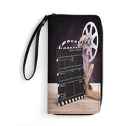 KTNML Portefeuille de voyage en cuir avec dragonne pour femme - Fermeture éclair sur le pourtour - Pour le travail et un usage quotidien - 20 x 10 cm, Clap de cinéma, 7.8*4.1 in