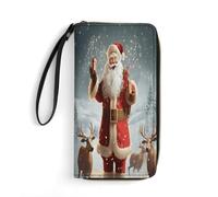 KTNML Portefeuille de voyage en cuir pour femme avec dragonne et fermeture éclair sur le pourtour - Pour le travail et un usage quotidien - Motif Père Noël heureux - 20 x 10 cm, Happy Santa Claus,