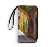 KTNML Portefeuille de voyage en cuir pour femme avec dragonne et fermeture éclair sur le pourtour pour le travail et un usage quotidien, rue italienne, 19,8 x 10,4 cm, Italian Street, 7.8*4.1 in