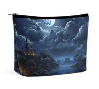 KTNML Trousse de maquillage portable à fermeture éclair - Imprimé nuit au clair de lune - Facile à transporter - Pour femme - 17,3 x 15 cm, Moonlight Night, 6.8*5.9 in