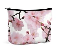 KTNML Trousse de maquillage portable avec fermeture éclair - Imprimé fleurs de cerisier japonais - Facile à transporter - Pour femme - 17,3 x 15 cm, Cerisier japonais en fleurs, 6.8*5.9 in