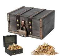 Ktnyl Coffre au Tresor, Coffre au Trésor en Bois Pirate, Petit Coffre au Trésor Vintage, Boite Avec Cadenas, Peut Être Utilisé Comme Boîte Cadeau pour Enfants Ou pour Le Rangement