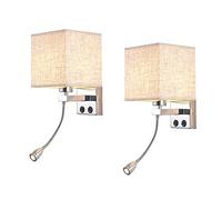 KTOL Lot De 2 Col De Cygne Lampe De Lecture Lampe De Chevet Par Commutateur, Led Blanc Chaud Applique Liseuse Par Abat-jour En Tissu E27 Applique Murale Pour Couloir Chambre à Coucher Restaurant-beige