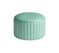 KTREZ Tabouret bas rond en cuir synthétique, pieds antidérapants, siège en éponge haute densité, design empilable, plusieurs couleurs, pas de montage, repose-pieds compact pour salon ou lit, bleu, 2 à
