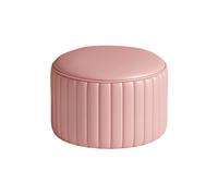 KTREZ Tabouret bas rond en cuir synthétique, pieds antidérapants, siège en éponge haute densité, design empilable, plusieurs couleurs, pas de montage, repose-pieds compact pour salon ou lit, rose, 25