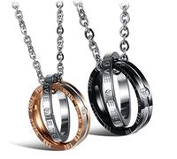 Ktrezs 2 PCS Double Circle Ring Collier Gift Set, Collier Couples Ses Her Set Match Couple Charm Double Ring Pendant Collier Eternal Love Promise Pending Pendant Set 2 Pcs