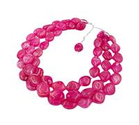 Ktrezs 3 colliers gros perles en couches pour femmes - Collier de bavardage en couches roses multi-brins pour femmes bijoux hip hop mode Rose red