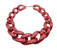 Ktrezs Chaîne acrylique épaisse exagérée tour de tour de cou, collier de déclaration de liaison résine, chaîne de clavicule à main Red wine