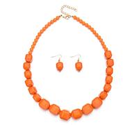 Ktrezs Collier de déclaration géométrique en acrylique épais pour femmes, collier à chaîne de maillon cube et ensemble de boucles d'oreilles en forme de cerceau orange