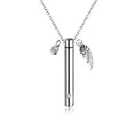 Ktrezs Collier en forme de pendentif tubulaire en acier inoxydable, boîte à prières, urne pour cendres d'incinération, 19.6" chaîne Silver