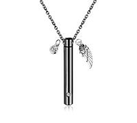 Ktrezs Collier en forme de pendentif tubulaire en acier inoxydable, boîte à prières, urne pour cendres d'incinération, 19.6" chaîne black