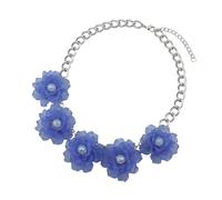 Ktrezs Collier Fleur Pour Femme,Léger Acrylique Fleur Manifeste Fleur Collier Bleu Vacances Bohème Bijoux Bal Collier blue