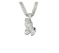 Ktrezs Hommes Hip Hop Prier Mains Pendentif Collier Vintage Cristal Alliage Collier Cubain Chaîne Bling Colliers De Mode Charme Bijoux Silver-60cm