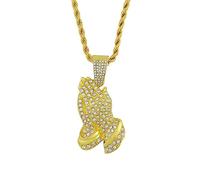 Ktrezs Hommes Hip Hop Prier Mains Pendentif Collier Vintage Cristal Alliage Collier Cubain Chaîne Bling Colliers De Mode Charme Bijoux gold-50cm