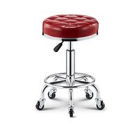 Ktrezs Round PU Cuir Rolling Tabouret avec Repose - Pieds Et 5 Roues Réglable en Hauteur 360 ° Pivotant Tabouret pour Spa Salon Dessin Tatouage Travail Massage Tabouret Cha Red