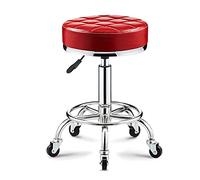 Ktrezs Round Réglable en Hauteur Multifonction Rolling Tabouret,Épais Rembourré Cuir Magasin Tabouret, Tabouret De Comptoir,Tabouret De Table Pivotante, Tabouret De Bar À L Red