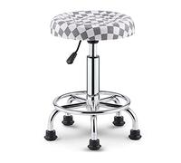Ktrezs Round Rolling Taboule PU Cuir Shop Taboure, Roues Ne S'enroule Pas Autour des Cheveux, Chargement 300ibs Hauteur Réglable Revêtement De Travail Spa Spa Shop Salon Ta Grey White