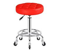 Ktrezs Round Rolling Tabouret PU Le Cuir Hauteur Réglable Ajustement De Tabourets De Bar Multiple De Couleur Travaux De Rédaction Spa Salon Medical Salon Chaise avec Roues Red