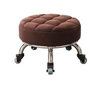 Ktrezs Siège Roulant Rond avec Tabouret Court à roulettes pivotantes universelles en Cuir pour Garage à roulettes pour s'asseoir sur Un Tabouret Bas avec roulettes Brown
