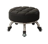 Ktrezs Siège Roulant Rond avec Tabouret Court à roulettes pivotantes universelles en Cuir pour Garage à roulettes pour s'asseoir sur Un Tabouret Bas avec roulettes Black