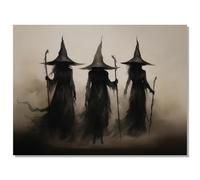 KTSIM Art mural vintage d'Halloween - Poster rustique trois sorcières pour décoration murale de fête - Art gothique sorcière - Impression sur toile pour chambre de ferme - Décoration d'Halloween