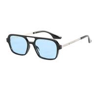 KTUCN Lunettes de soleil carrées à monture fine pour femme, style tendance, vintage, style léopard bleu ajouré
