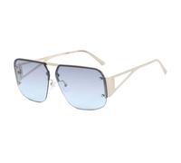 KTUCN Lunettes de soleil demi-montures ajourées pour femmes, grande taille, dégradé de couleurs, effet miroir, bleu, BH01