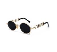 KTUCN Lunettes de soleil ovales rouges style punk pour hommes, monture noire en métal, style hip-hop, vintage, petites lunettes de soleil style années 90, accessoires steampunk, 5 or gri