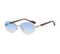KTUCN Lunettes de soleil ovales sans monture à branches en bois pour femmes,