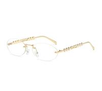 KTUCN Lunettes de soleil ovales tendance pour femmes, ornées de perles et de cristaux, verres transparent