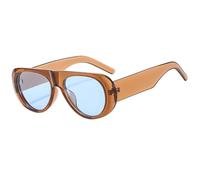 KTUCN Lunettes de soleil pour femmes et hommes, monture irrégulière, couleur thé, verres plats, tendance, une pièce, bleu thé, 145 mm