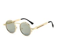 KTUCN Lunettes de soleil punk pour femmes, verres miroir antireflets, rondes en métal, style vintage, pour hommes, lunettes de conduite UV400, miroir doré et argenté, 1 seule paire