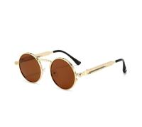 KTUCN Lunettes de soleil punk pour femmes, verres miroir antireflets, rondes en métal, style vintage, pour hommes, lunettes de conduite UV400, thé doré, une seule paire