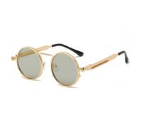 KTUCN Lunettes de soleil punk pour femmes, verres miroir antireflets, rondes en métal, style vintage, pour hommes, verres de conduite UV400, verres miroir dorés, une seule paire