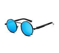 KTUCN Lunettes de soleil punk rétro rondes pour hommes et femmes, monture métallique vintage, verres de conduite, noir et bleu, A