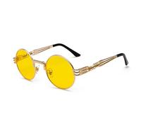 KTUCN Lunettes de soleil rétro steampunk en métal pour hommes et femmes, branches à double ressort, colorées, UV400, N19, or jaune, A