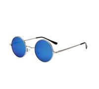 KTUCN Lunettes de soleil rondes polarisées pour hommes et femmes, style rétro, monture métallique, pour la conduite, UV400, h, C4, argent et bleu