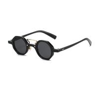 KTUCN Lunettes de soleil rondes rétro pour femmes, petites lunettes de soleil polygonales, mode punk, rivets, verres transparents dégradés, nuances UV400, noir et gris, A
