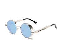 KTUCN Lunettes de soleil rondes style punk pour hommes, style vintage, multicolores, dégradées, classiques et tendance, argentées, bleues, 13,2 cm