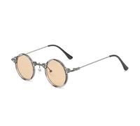 KTUCN Lunettes de soleil rondes style rétro steampunk pour homme et femme, style hip-hop, verres transparents, monture UV400, style océan, comme sur la photo, noir champagne