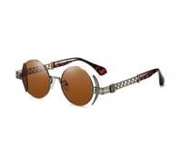 KTUCN Lunettes de soleil rondes style steampunk pour hommes et femmes, style rétro, accessoires métalliques, style gothique, UV400, verres miroir, style punk, 3 bronzes et marron, BH01