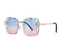 KTUCN Lunettes de soleil sans monture en diamant pour femmes, verres UV400 vintage, bleu, rose, BH01