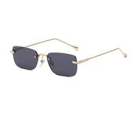 KTUCN Lunettes de soleil sans monture pour femmes, petites lunettes de soleil rectangulaires style punk, verres noirs et rouges, style vintage, dorées et noires, taille S
